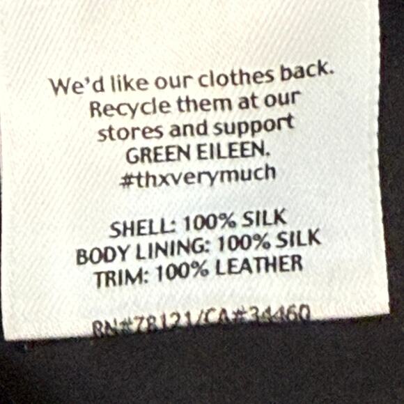 Eileen Fisher 100% Silk Crepe Leather Trim Jacket Black Button Sleeve Women’s XL - Picture 12 of 14